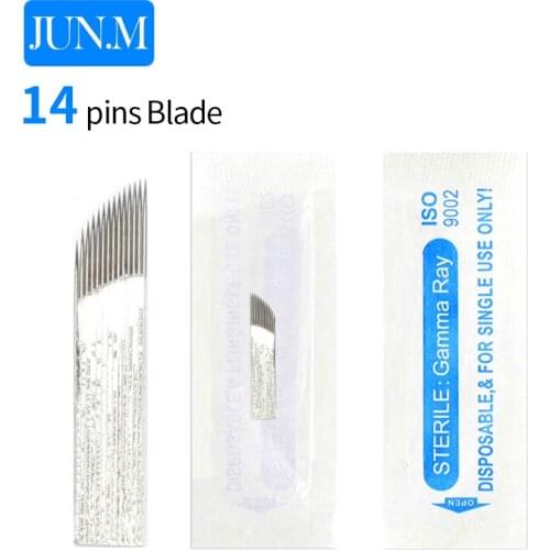 50 pcs Curved 14 Pin Permanent Makeup Eyebrow Tatoo Blade Microblading Needles For 3D Embroidery Manual Tattoo Pen Ma