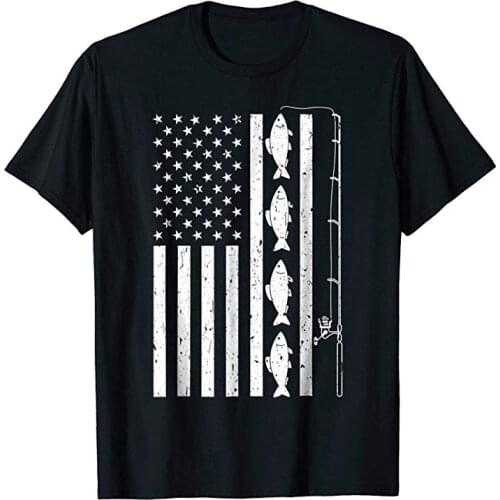 American Flag Fishing Rod Fashion Fisherman Angler T-Shirt. Summer Cotton O-Neck Short Sleeve Mens T Shirt New S-3XL