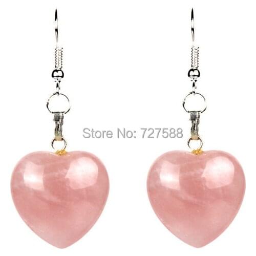 Amethyste Rose quartzs Heart Dangle Drop Earrings Silver-color Point Crystal Healing Chakra Reiki Stone Free Pouch