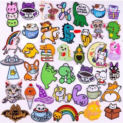 Cartoon Dinosaur Applique Iron On Patches On Clothes Rainbow Unicorn Cat Patch Animal Embroidered Patches For Clothing Badges