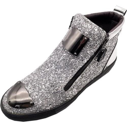 Autumn Winter Boots Men Fashion Sequins Zipper Casual Ankle Boots Outdoor Party Street Hip-Hop High-Top Men Shoes