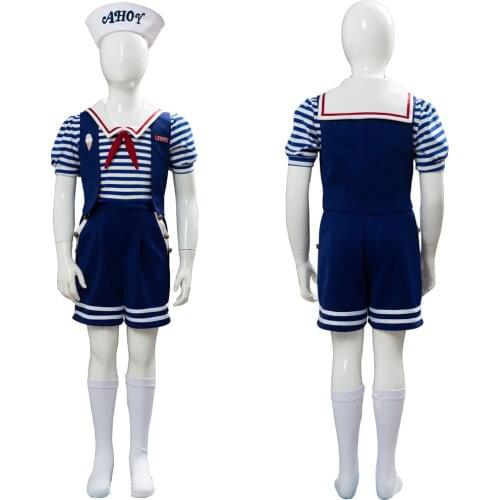 Fast delivery Stranger Things 3 Scoops Ahoy Robin Ice Cream Shop Uniform Store Suit Kid Cosplay Costume boy girl party uniform