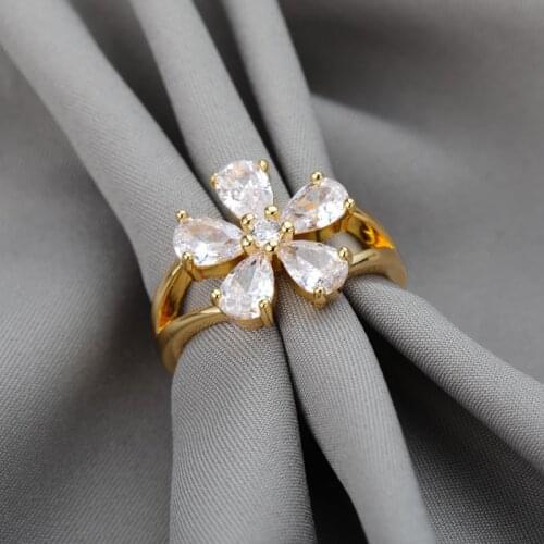 Flower Rings For Women Zircon Sakura Stainless Steel Gold Ring Engagement Rings for Bride Jewelry Cherry Blossom Bijoux Femme