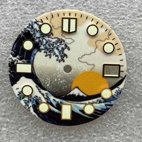 Watch parts 28.5mm Blue Luminous Kanagawa Watch Dial Suitable For NH35/36 Automatic Movement