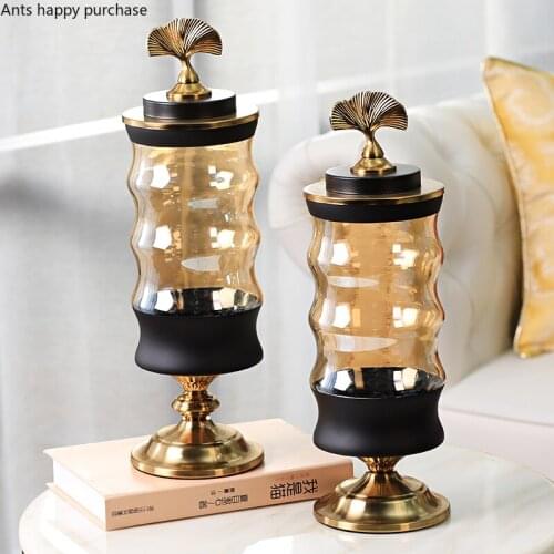 European Style Ginkgo Biloba Lantern Glass Jar Candy Storage Tank Flower Arrangement Home Use Storage Jar Decorations Vase