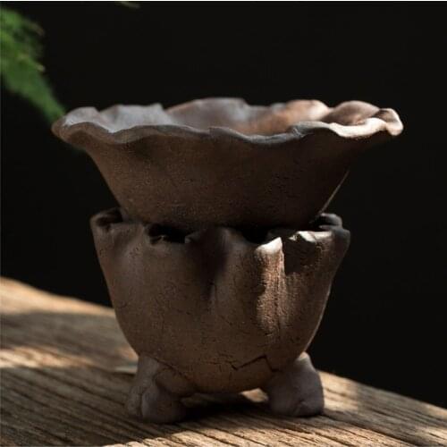 European Style Simple Art Retro Stoneware Tea Drainer Lotus Shape Ceramic Home Office Outdoor Filter Mesh Tea Maker Accessories