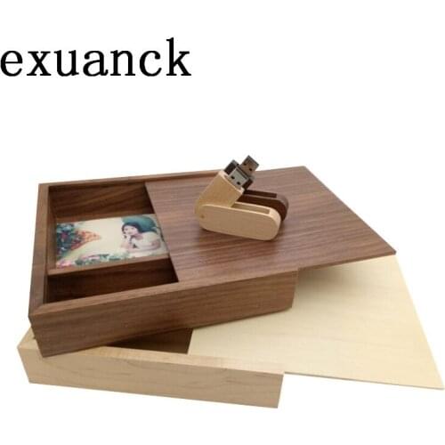 Exuanck Custom logo Wood Photo Album Box Gift Package Box USB Wooden Box Size 170*170*35mm usb 2.0 4GB 8GB 16GB 32GB flash drive