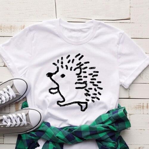 Harajuku Graphic T-shirt Short Sleeve Tshirt Summer Cute Hedgehog Print T-shirt Ladies T-shirt