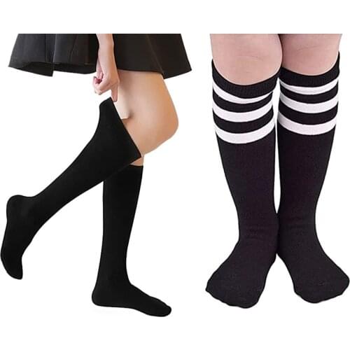 Kids Toddler Soccer Socks Knee High Tube Socks Three Stripes Cotton Sport Stocking for Boys Girls School Uniform Knee High Socks