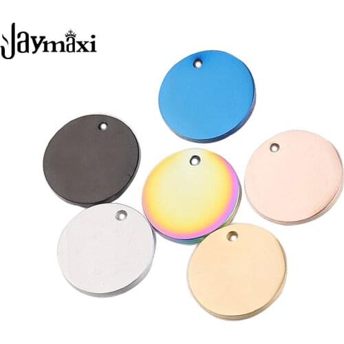 Jaymaxi 15mm Round Tag Charm Mirror Polished Stainless Steel Lettering Can Customize Logo Pendant DIY Jewelry 30Pieces/lot