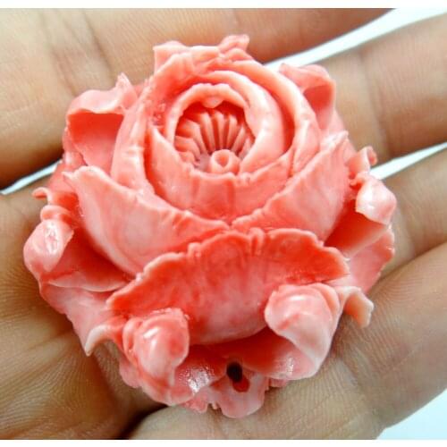 Chinese Pink Organic Cinnabar carve flower pendant stone Jewelry making necklace Lucky Amulet Transshipment Evil Gift A19