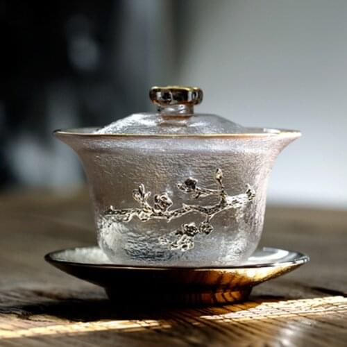 Chinese Gaiwan Tea Set Kung Fu Tea Crystal Glass Gai wan With Saucer Teaware 150ML Ceremony Tea Cup