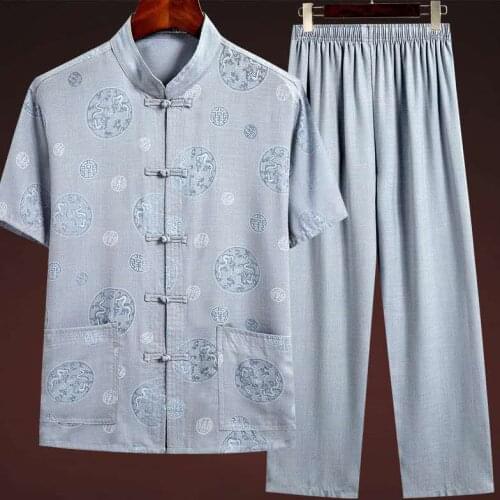 Chinese Traditional Clothing Set Man Loose Exercise Kung Fu Suits Performance Wing Chun Wu Shu Costumes Men Blouse Cheongsam Top