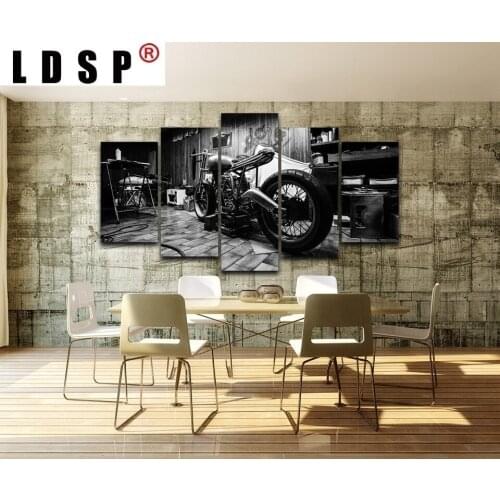 LDSP Nostalgic 5 Panels Motorcycle Artwork Modern Wall Art Classical Canvas Paintings Pictures For Living Bedroom Home Decor