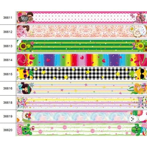 50 Yards Various Sizes Rainbow Cartoon Printed Gross Grain Ribbon For Hair Accessories DIY Crafts Hand Made Y2021032602