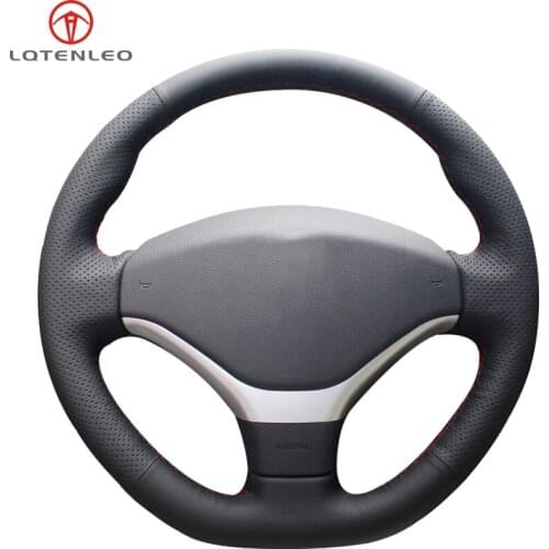 LQTENLEO Black Artificial Leather Hand-stitched Car Steering Wheel Cover For Peugeot 308 2012 2013 2014 2015 Peugeot 408 2013