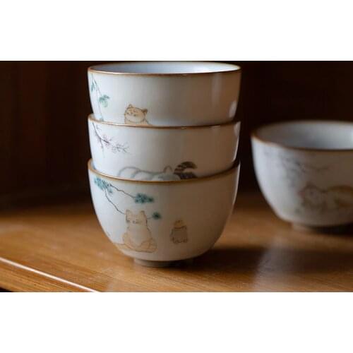 LUWU ceramic teacup cute cat chinese tea cup drinkware