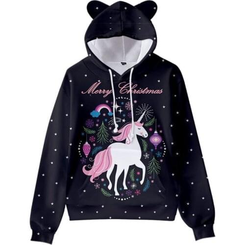Cute Hot Sale 3-16 Years kids hoodies boys girls Christmas Clothes Fashion Christmas Sweatshirts Childrens Cat Ear Tops Kawaii