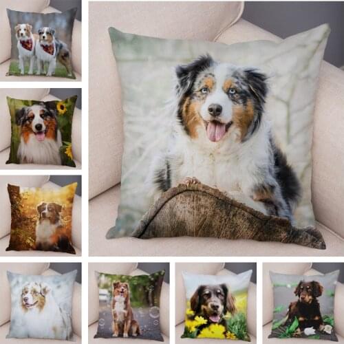 Cute Australian Shepherd Dog Pillowcase Covers Decor Pet Animal Cushion Cover for Sofa Home Super Soft Short Plush Pillow Case