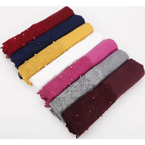70*200cm Muslim women lace hijab Scarf Ladies Shawls and Wraps Female Foulard Hijab Stole islamic soft cotton pearls headscarf