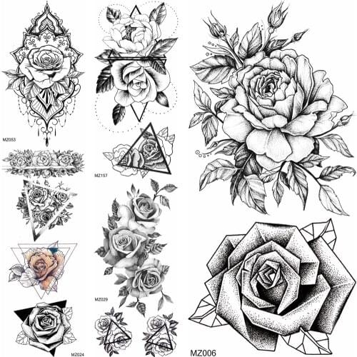 Dot Pattern Flower Temporary Tatoo Sticker For Women Body Art Painting Arm Chest Tatoo Fashion Fake Jewelry Geometric Rose Tatoo