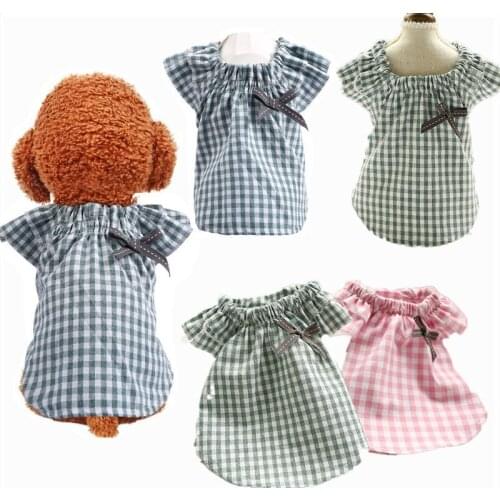 New Plaid Butterfly-knot Decoration Dog Shirt Small Medium Dog Clothes Tshirt Chihuahua Shih Tzu Yorkshire Shirts Cat Outfit