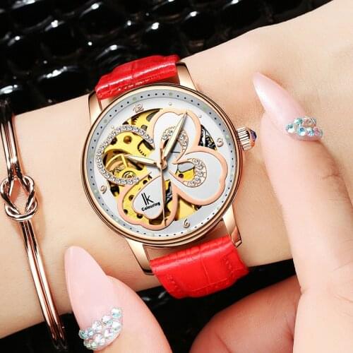 New Ladies Dress Watches Women Watches Top Brand Luxury Sport Wrist Watch Mechanical Watch Fashion Red Leather relogio feminino