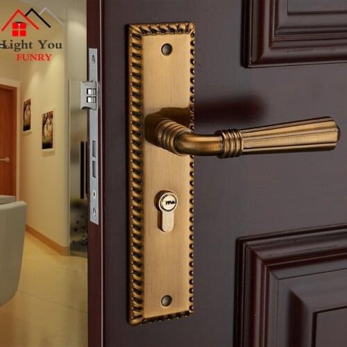 New European interior door lock yellow bronze bedroom door lock solid wood door lock with handle lock
