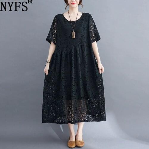 NYFS Summer Dress 2021 New Loose Lace Woman Dress Vestidos Robe Elbise Fashion Solid Long dress