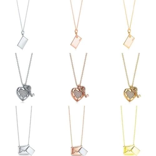 07 XL TFB RLLEN Original 925 Sterling Silver Fashion Envelope Love Key Shape DIY Necklace Pendant Jewelry Best Gift for Women