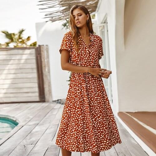 Fashion Ladies Boho Leopard Print Shirt Dress Women Casual Midi Holiday Summer Dress Female High Waist Beachwear Sexy Dresses