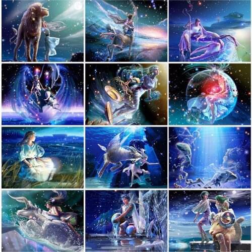 Full Square Diamond Embroidery 5D DIY Diamond Painting 12 constellations Lion Mosaic Picture Of Rhinestones Home Decor Sale
