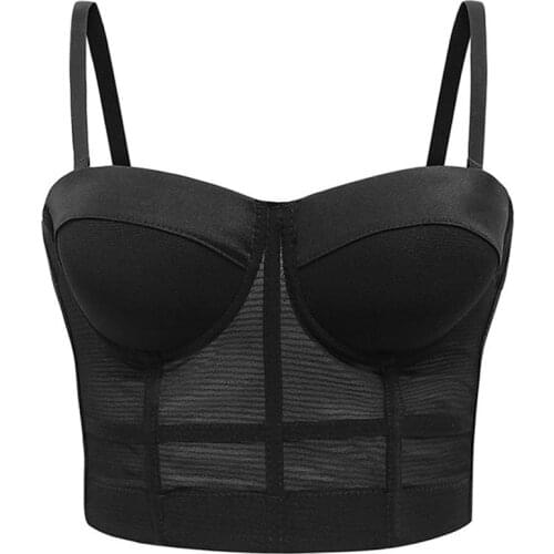 Sexy Black Transparent Bra Mesh Push Up Bralet Womens Tube Top Corset Bustier Bra Club Party Crop Top Lingerie Plus Size