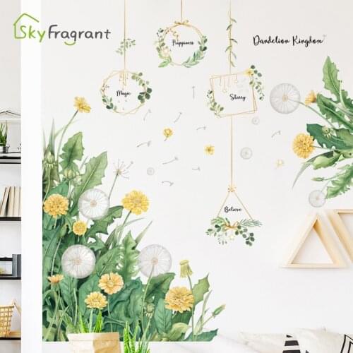 Nordic Fresh Dandelion Hanging basket Home decoration Sticker TV Sofa Background Wall stickers Living room decor Self-adhesive