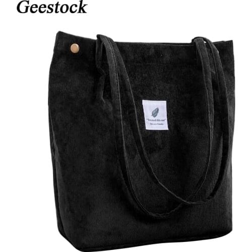 Geestock Foldable Tote Bag Eco Bag Canvas Shopping Handbag Shopper Corduroy Reusable Bag Large Capacity Pouch