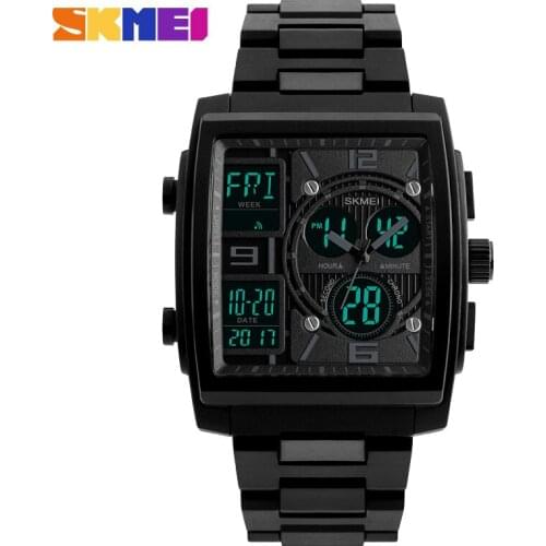 SKMEI Dual Display Watch Fashion Creative Rectangle Analog Quartz Watch Sport Waterproof 5Bar Electronic Wristwatch Clock 1274