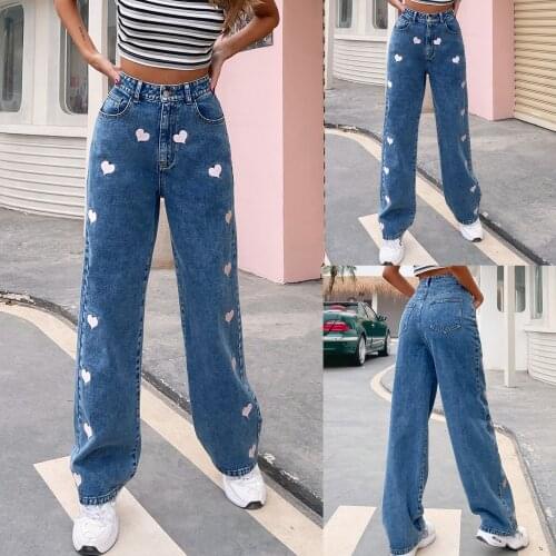Retro slim wide leg pants casual fashion comfortable high waist pure love pine women jeans pants pantalon femme 2021SAGACE