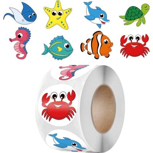 50-500pcs Cartoon Animals Stickers for Kids Gift Toys Sticker 1inch 8 Designs Marine life starfish turtle Reward Sticker