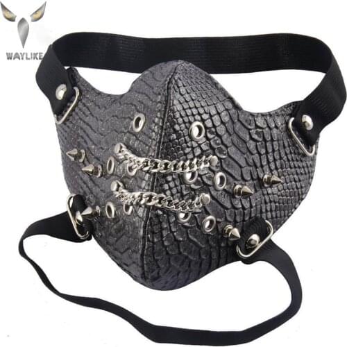 WAYLIKE Halloween New Arrive Fashion Cool Party Punk Mask Rivet PU Mask Men Women Hip Hop Masks Bar Stage Performance Mask