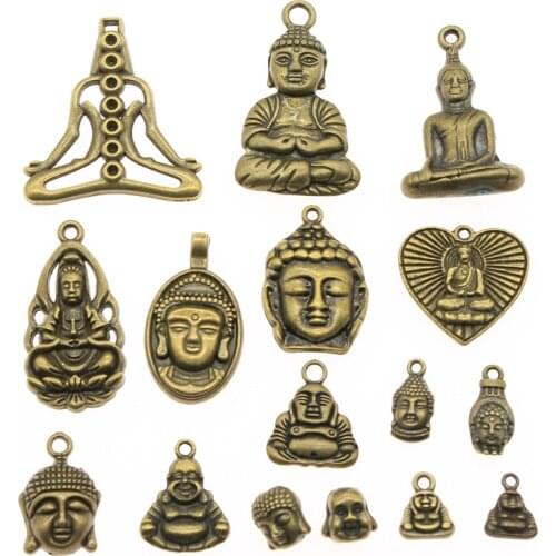 WYSIWYG 40g Antique Bronze Color Zinc Alloy Random Mix Styles Buddha Charms DIY Handmade Craft For Jewelry Making