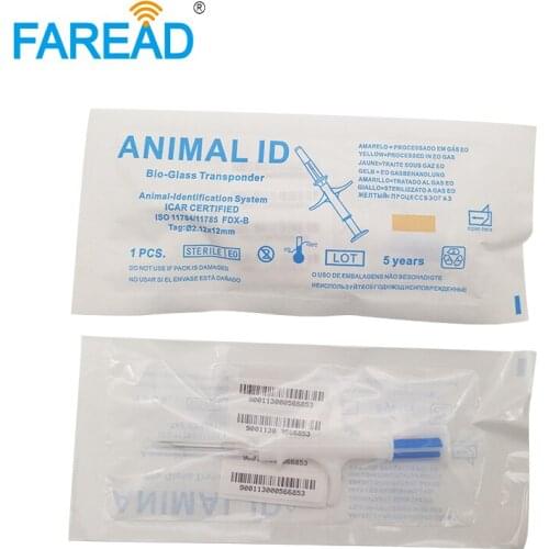 X100pcs pet microchip 134.2Khz ISO11784/785 FDX-B 2.12*12mm RFID injector Animal syringe with glass tags Anti-migration