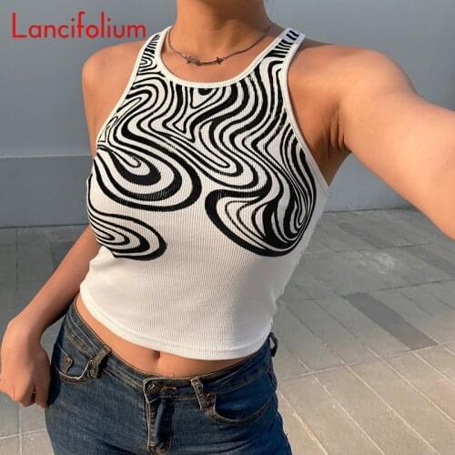 Y2k 2000S Aesthetic Contrast Black Brown Striped Rib Knit Summer Sleeveless Crewneck Sexy Cute Crop Top Tank Camis Women 2021