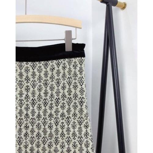 Womens Tweed Knit Mini Skirt Side Zipper A-Line Elastic High Waist 2021 Summer Autumn Ladies Short Skirt