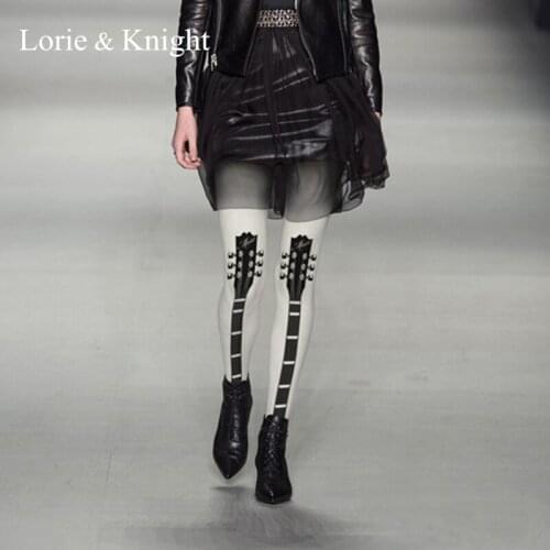 Women Punk Rock Guitar Printing Hip-hop Spring & Autumn Velvet Tights