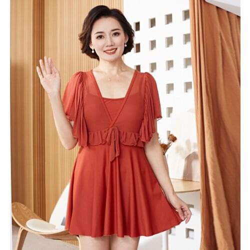 Womens swimsuits cover the belly and show thin conservative large solid color new hot spring one-piece swimwear bathe swimming