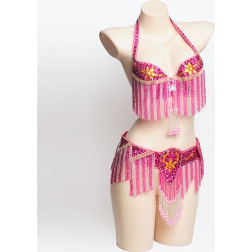 New Womens belly dance set tassel dance costume belly dancing clothes Sexy Night dance bellydance Carnival Tops Chain BRA Belt