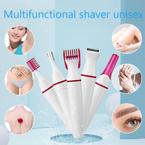 5 In 1 Women Hair Remover Face Eyebrow Trimmer Electric Shaver Washable Painless Bikini Underarm Legs Body Depilatory Epilator