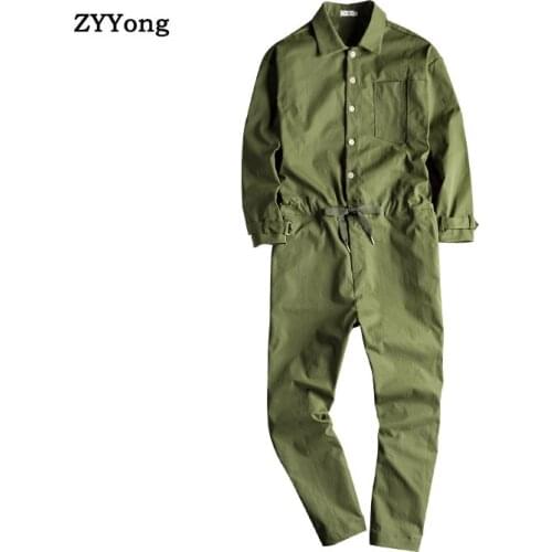 ZYYong Mens Loose Long Sleeve Jumpsuit Hip Hop Casual Comfortable Mens Pants Streetwear Green Black Mens Overalls
