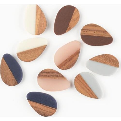 10 PCS Jewelry Making Water Drops Simple Splicing Wood And Resin Triangle Oval Pendant Geometric Earrings Diy Accessories