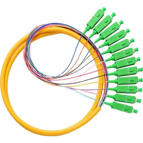 10PCS/LOT 1.5m (5ft) SC APC 12 Fibers OS2 Single Mode Bunch PVC (OFNR) 0.9mm Fiber Optic Pigtail